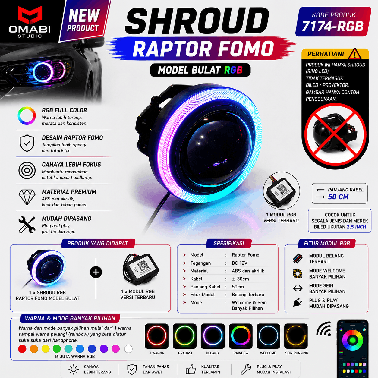 SHROUD RAPTOR FOMO 2.5 INCH MODEL BULAT RGB SATUAN