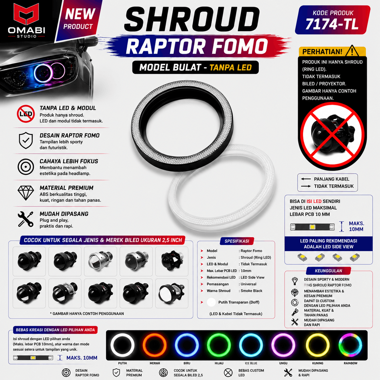 SHROUD RAPTOR FOMO 2.5 INCH MODEL BULAT TANPA LED 