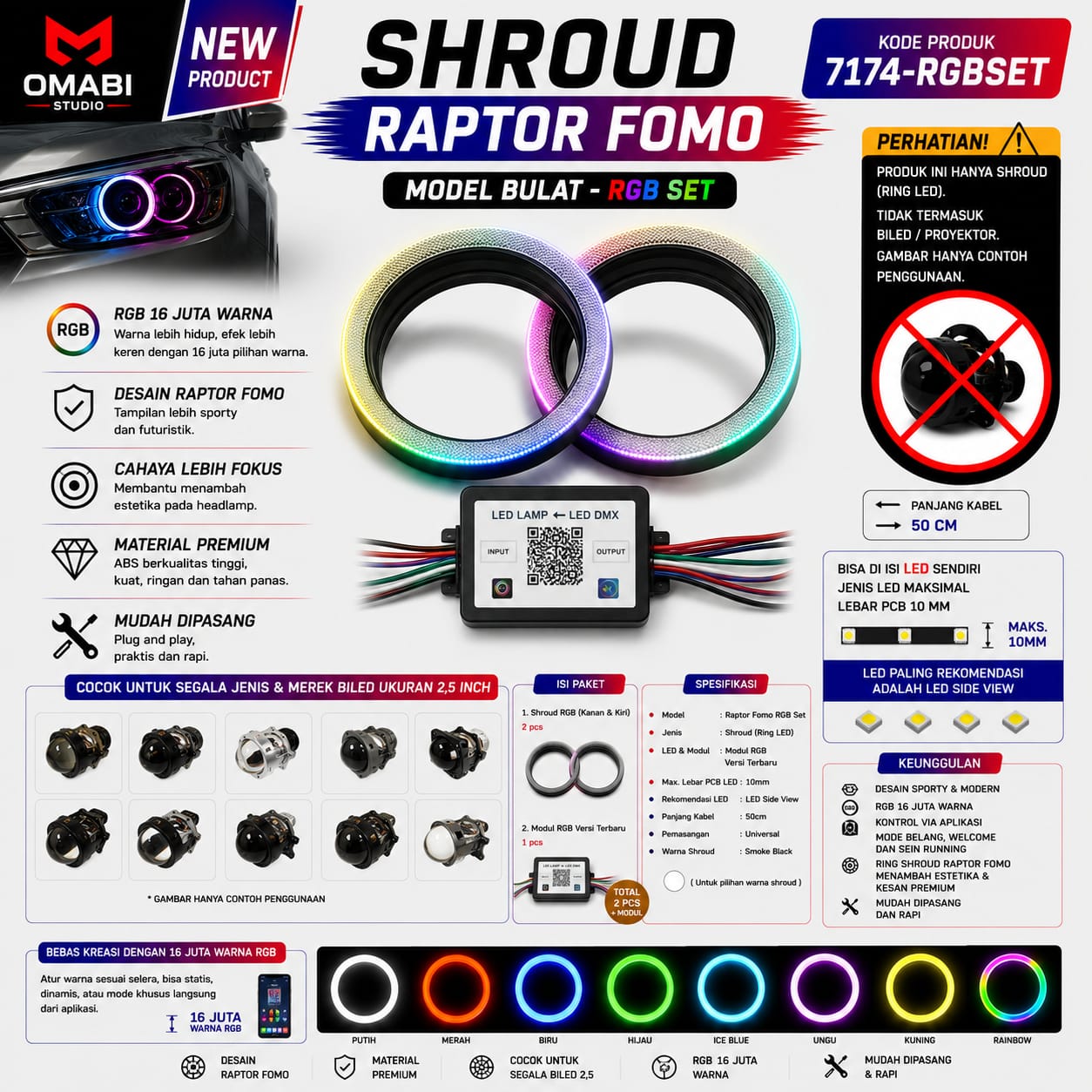 SHROUD RAPTOR FOMO 2.5 INCH MODEL BULAT RGB SEPASANG