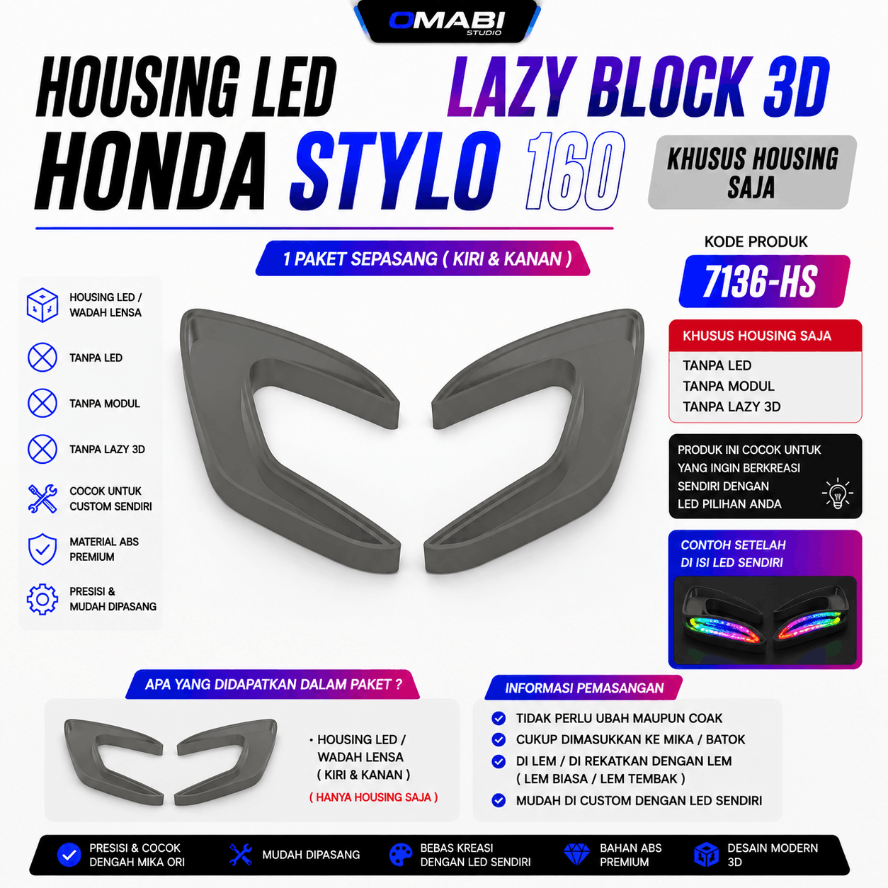HOUSING LED CUSTOM SEIN DEPAN CUSTOM LAZY BLOCK 3D STYLO
