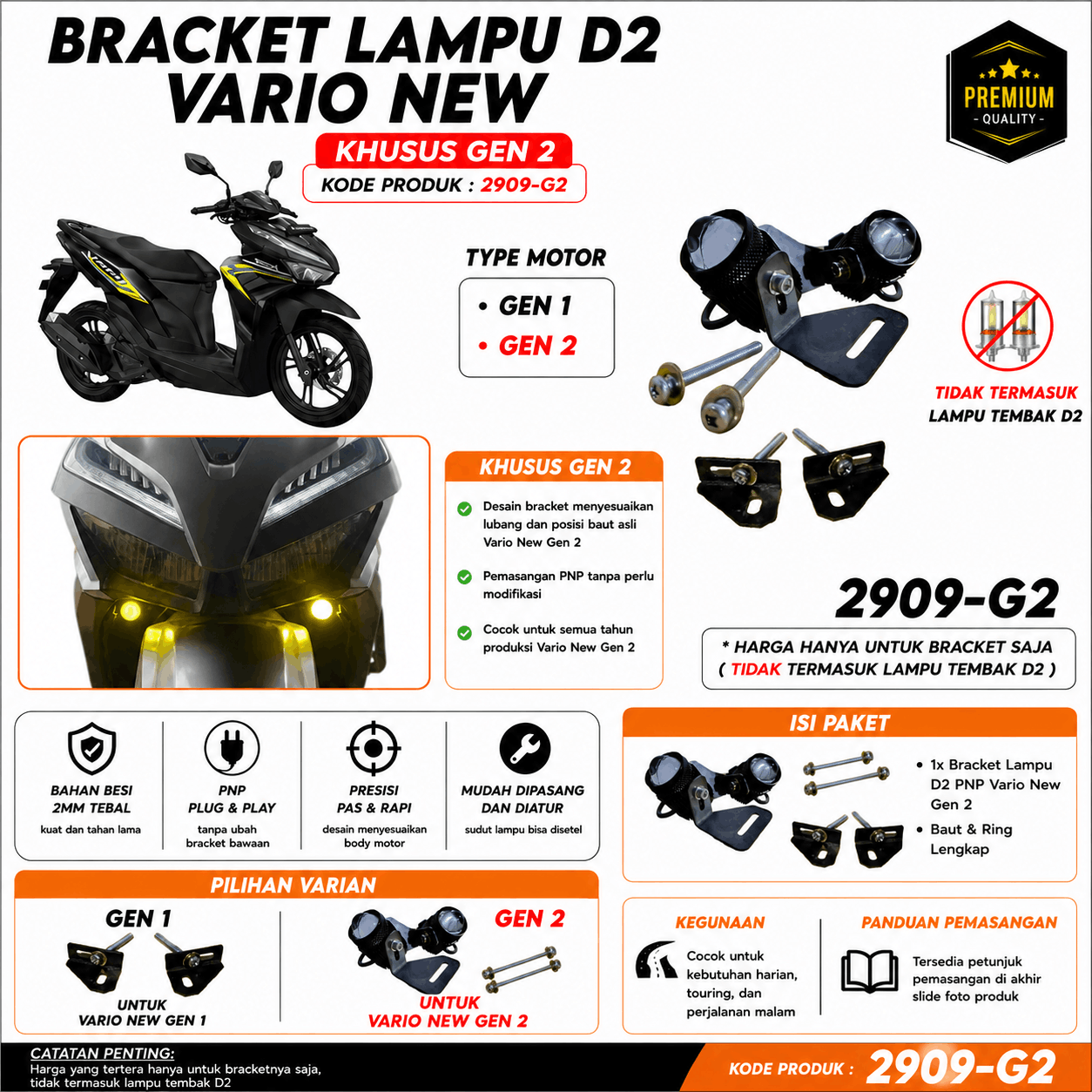 BRACKET LAMPU TEMBAK D2 VARIO NEW GEN 2