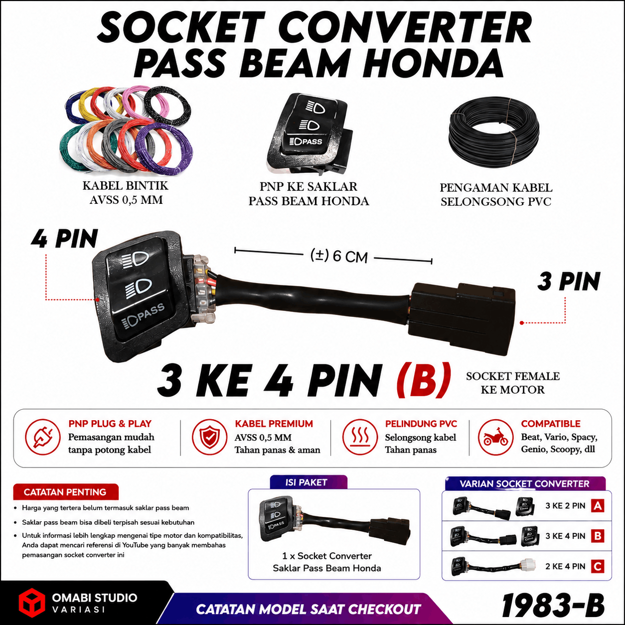 SOCKET CONVERTER B PASS BEAM HONDA 3 KE 4 ( B )