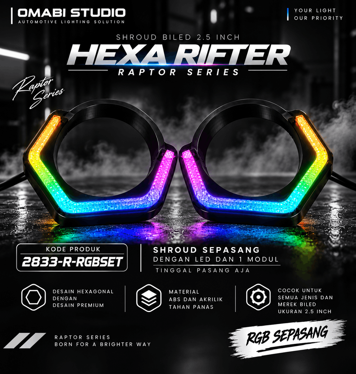 SHROUD 2.5 INCH HEXA RIFT MODEL RAPTOR RGB SEPASANG