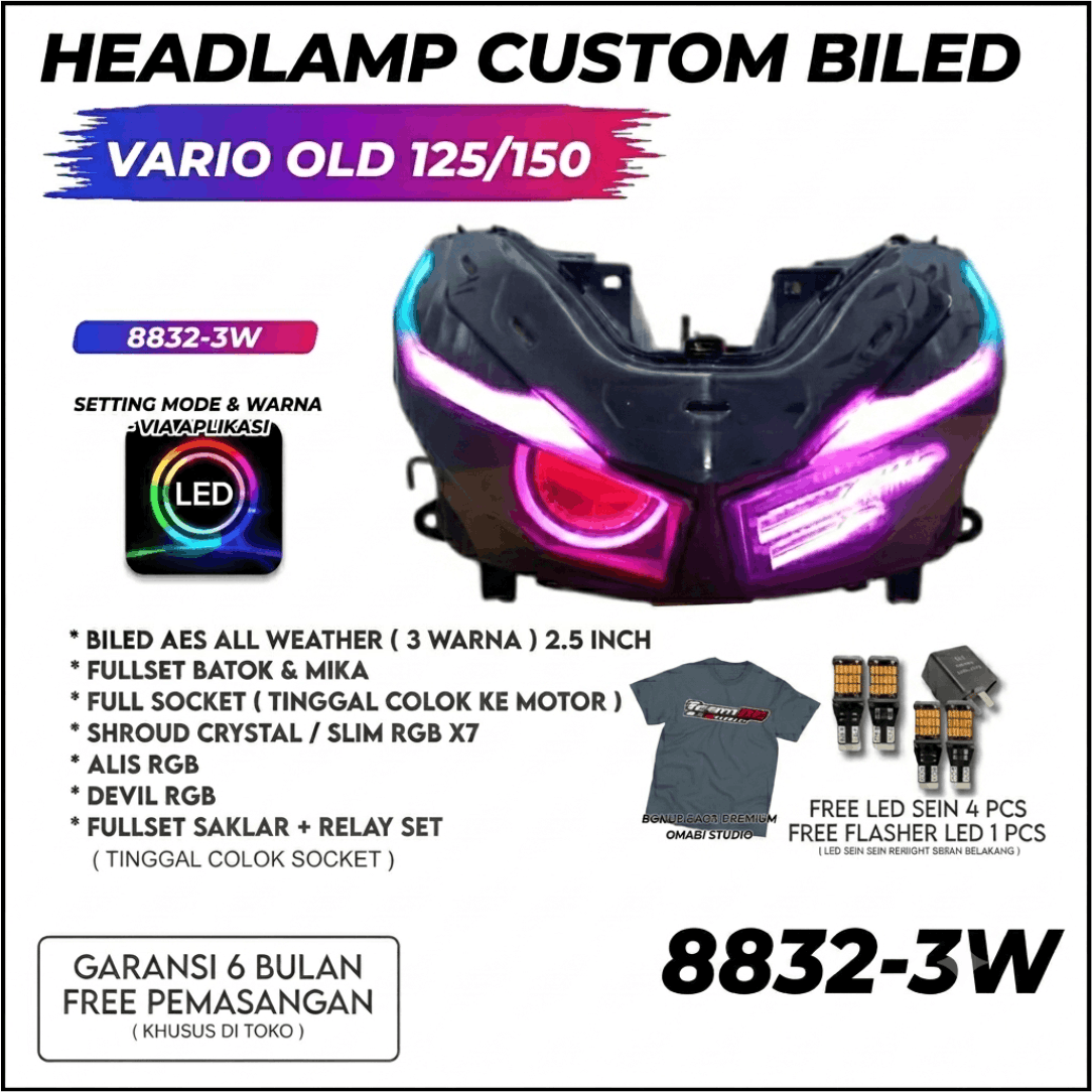HEADLAMP CUSTOM BILED PECE RGB VARIO LED OLD FULLSET  ALL WEATHER