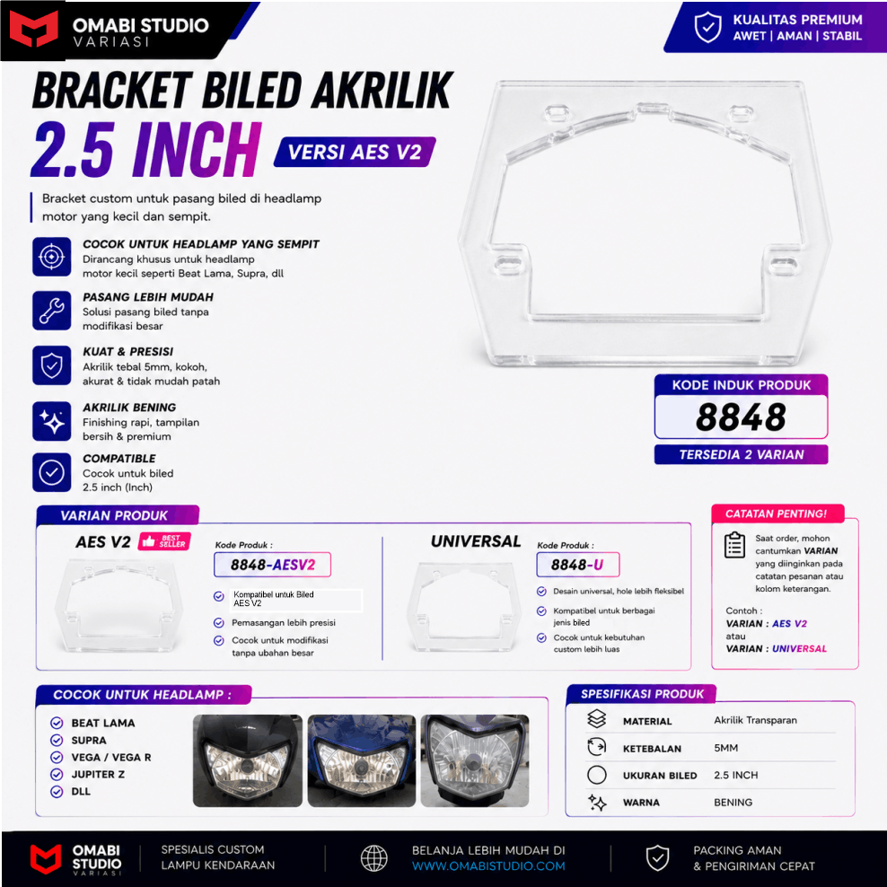 BRACKET AKRILIK 5MM BILED 2,5 INCH 