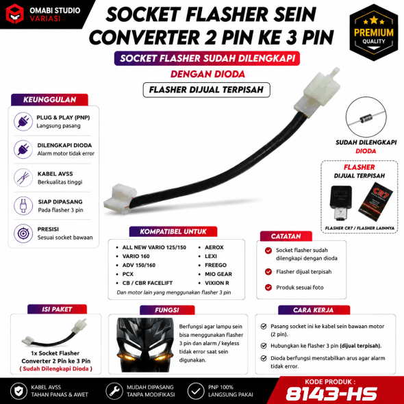 SOCKET FLASHER LED 3 PIN + DIODA