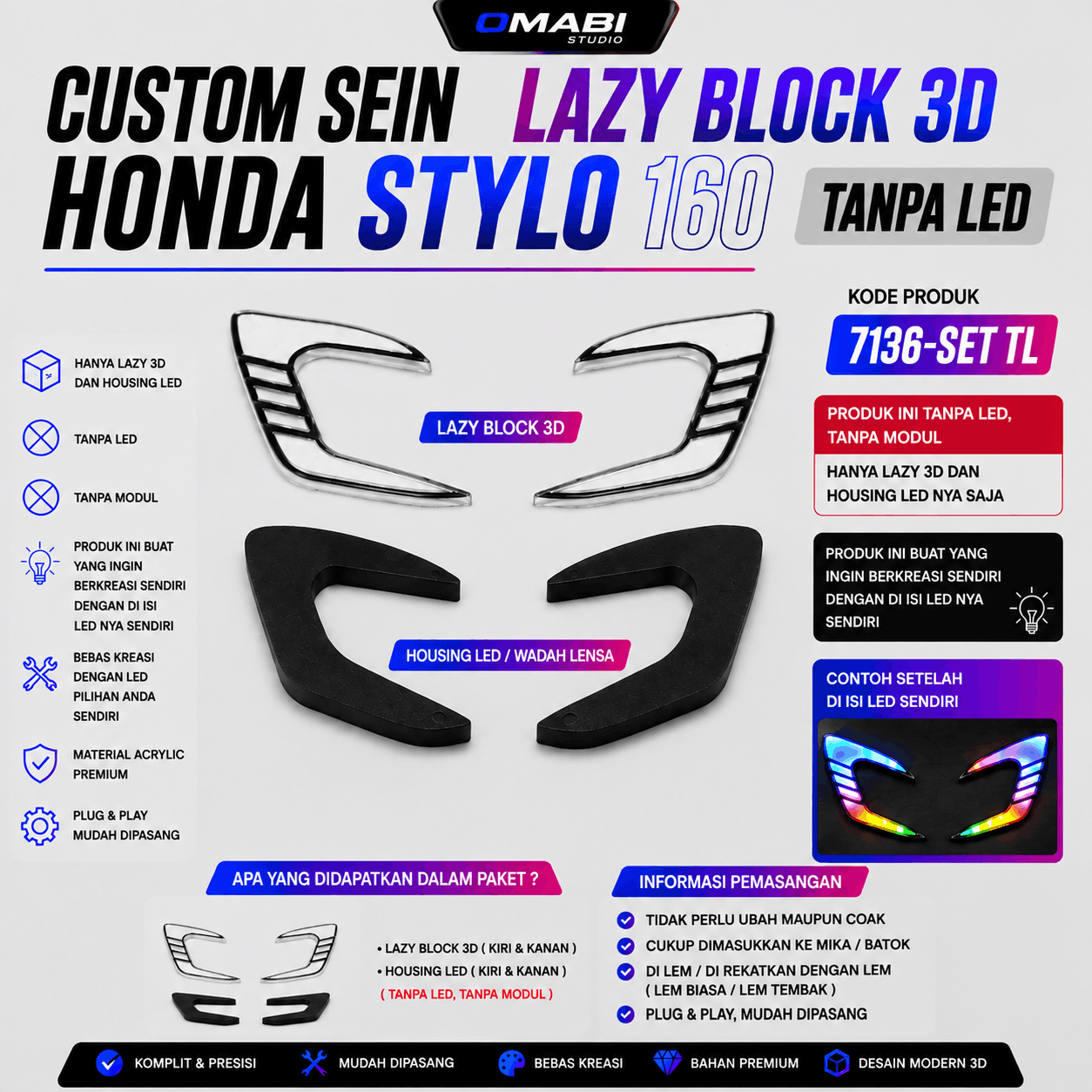 SEIN DEPAN CUSTOM LAZY BLOCK 3D STYLO TANPA LED