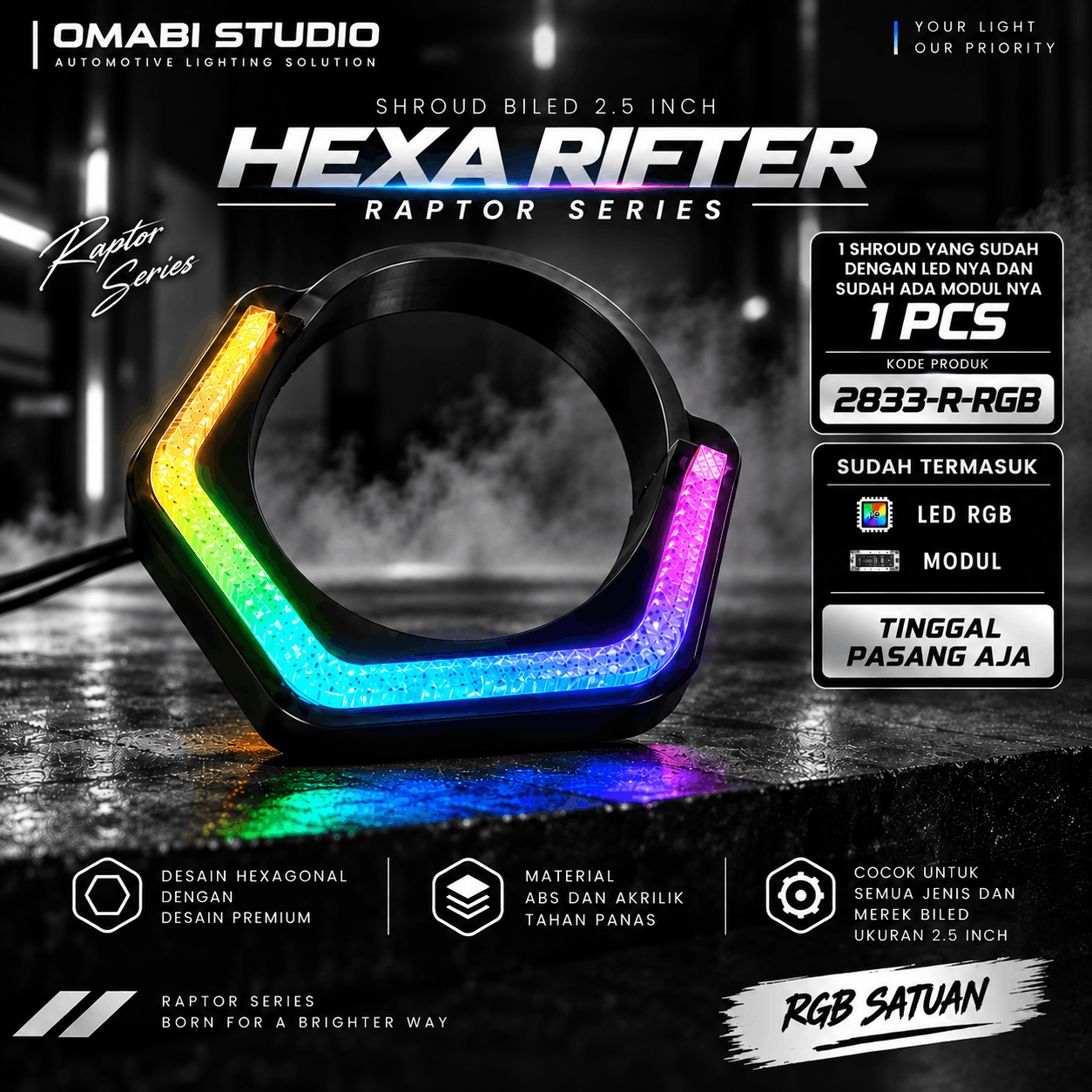 SHROUD 2.5 INCH HEXA RIFT MODEL RAPTOR RGB SATUAN