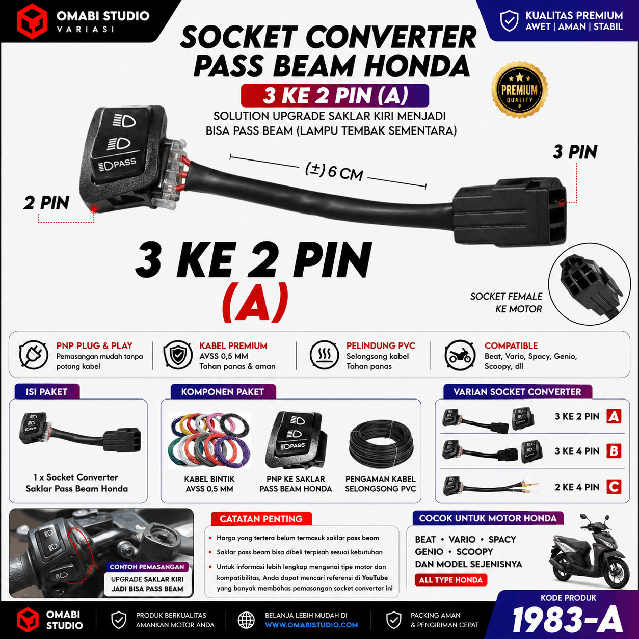 SOCKET CONVERTER A PASS BEAM HONDA 3 KE 2 (A )